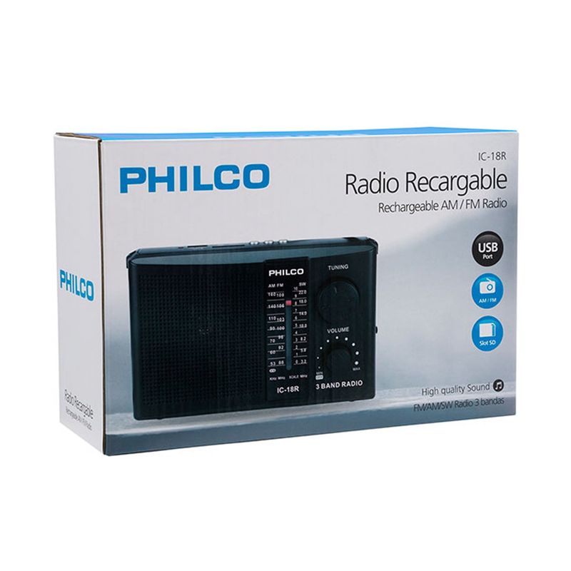 PHILCO - Radio Fm Recargable Multibanda Fm Am Usb Sd Philco IC-18R