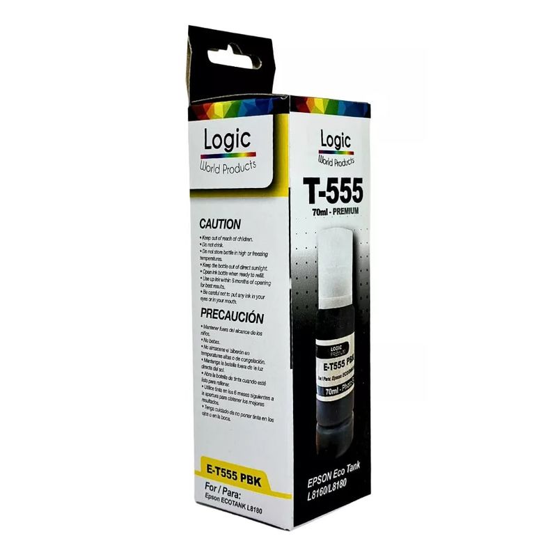 LOGIC - Tinta T555 Pigmentada Color Negro Para Epson 70 ml Premium L8160 L8180