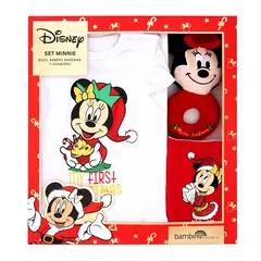 BAMBINO - Set 3 Piezas Navidad Disney Rojo Niña Minnie 9 - 12 Meses