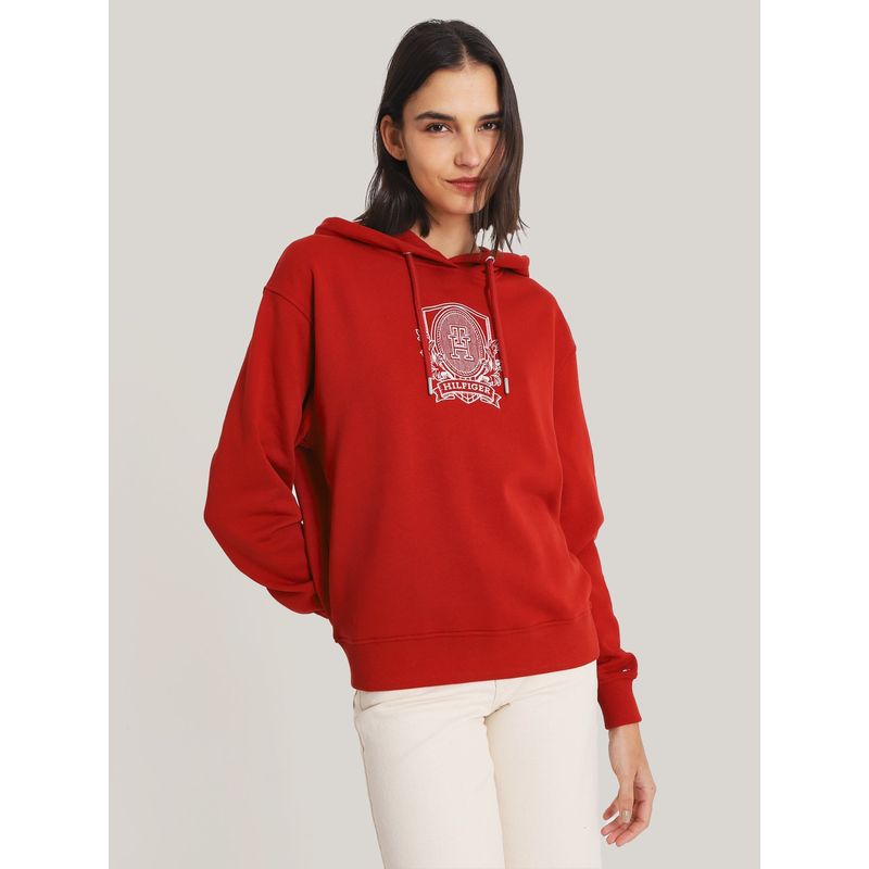 TOMMY HILFIGER - Polerón Hoodie Con Logo Gráfico Rojo Tommy Hilfiger