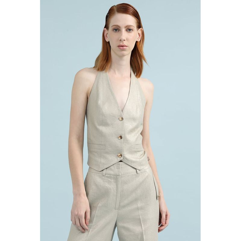 LIOLA - Top Halter Con Lino Folia, Beige Liola