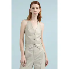 LIOLA - Top Halter Con Lino Folia, Beige