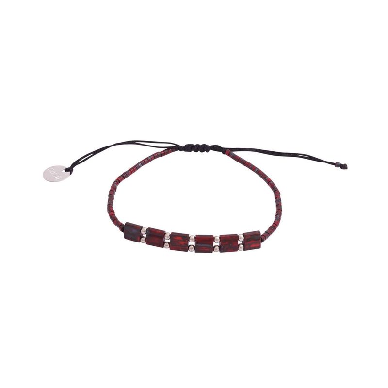ZAZU - Pulsera Placa Fita Roja Picasso con Mostacillas de Plata