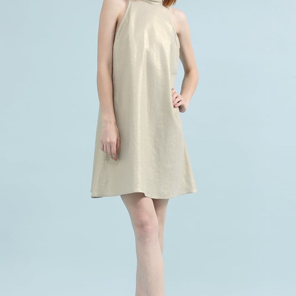 LIOLA - Vestido Midi Con Lino Folia, Beige Liola