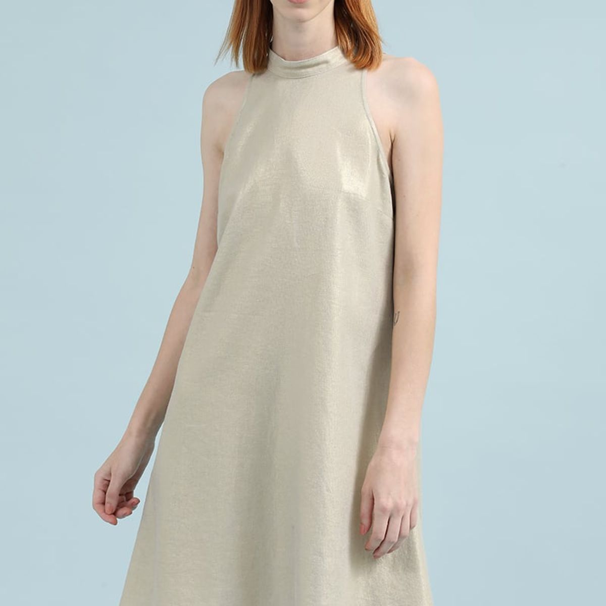 LIOLA - Vestido Midi Con Lino Folia, Beige Liola