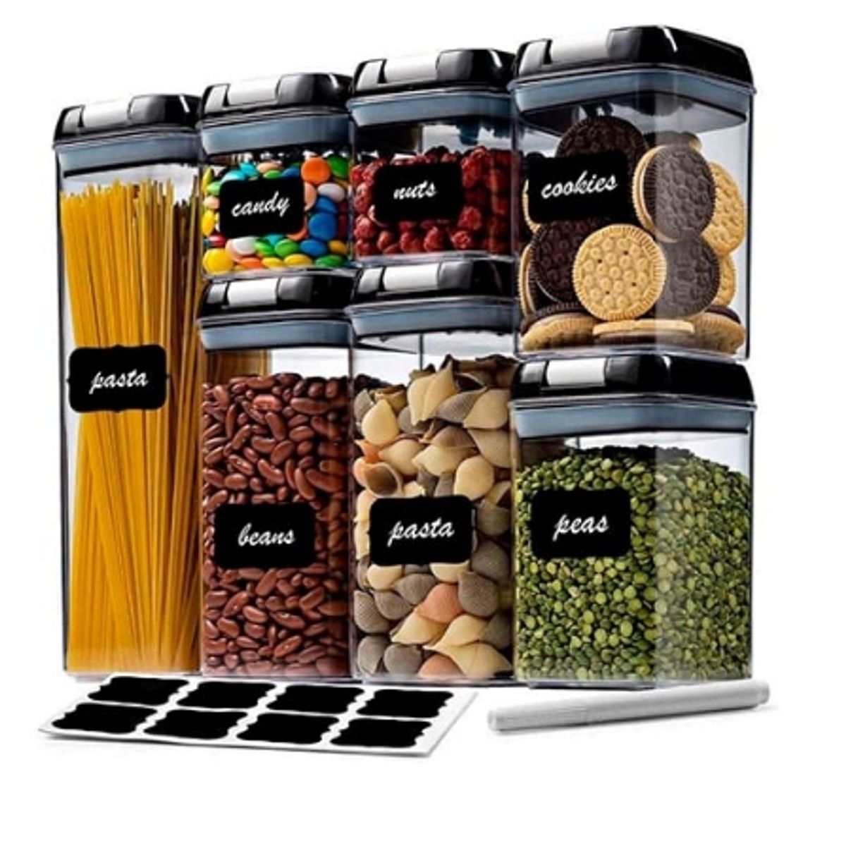 DEWINNER - Set de 7 Contenedores Acrílico con tapa Hermetica