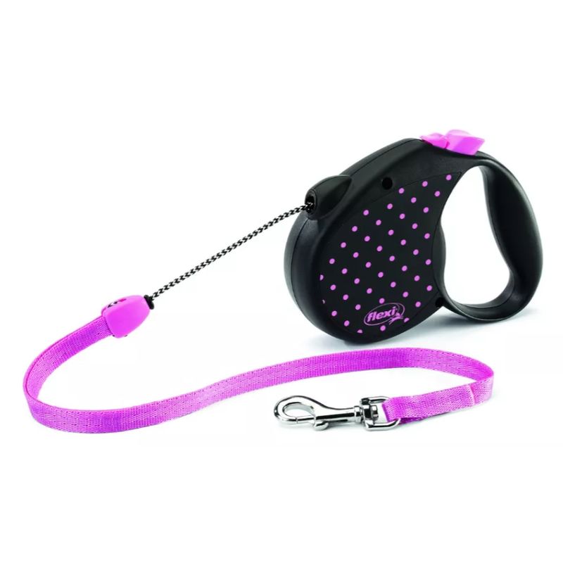 KONG - Correa Flexi color dots 5mts talla S hasta 15kg Rosado