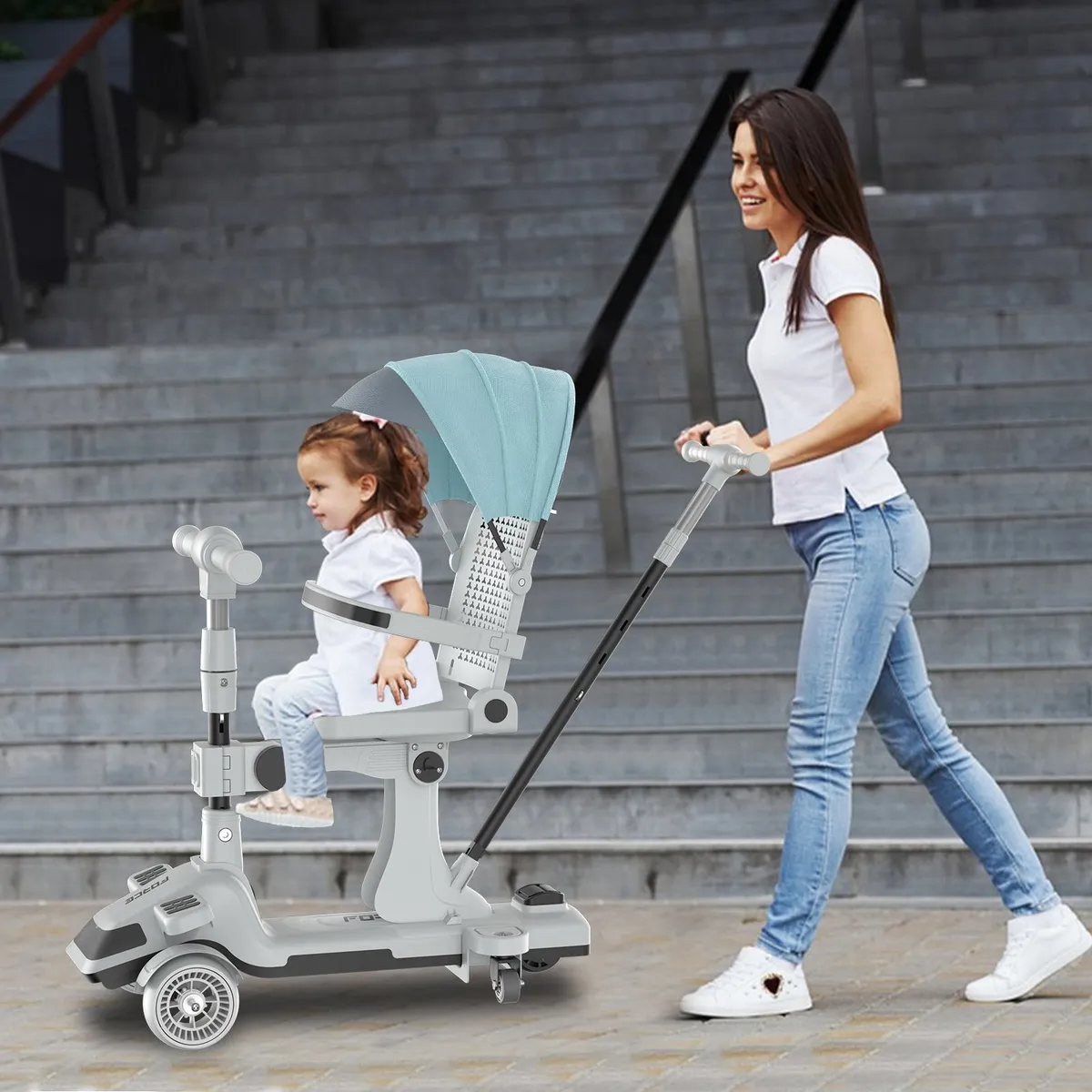 KOKILA - Patinete Plegable 2 en 1 con Asiento y Barra de Empuje