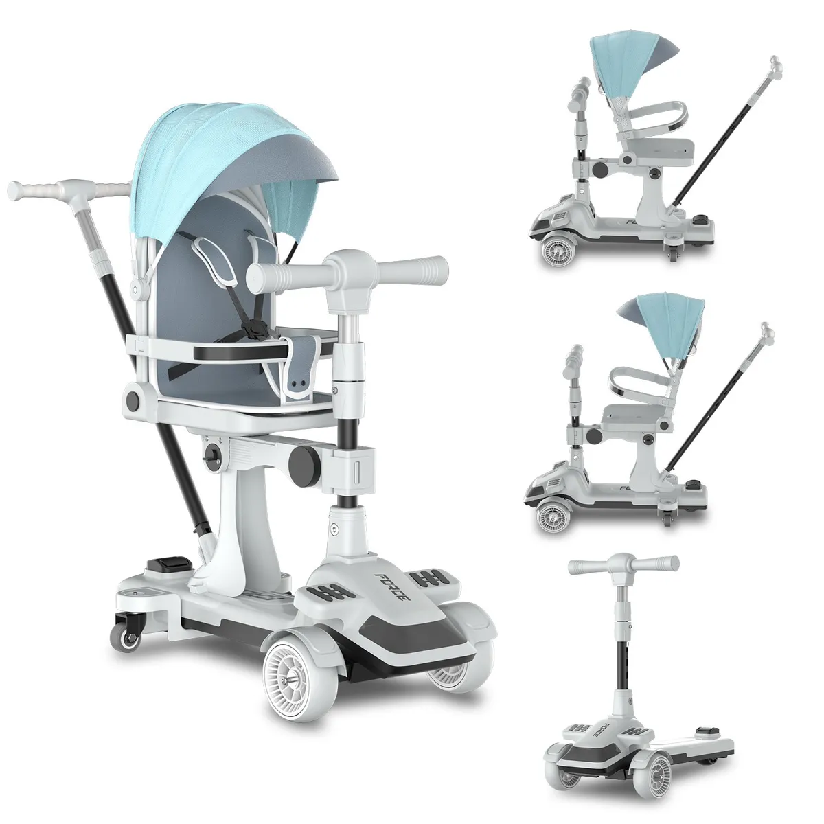 KOKILA - Patinete Plegable 2 en 1 con Asiento y Barra de Empuje