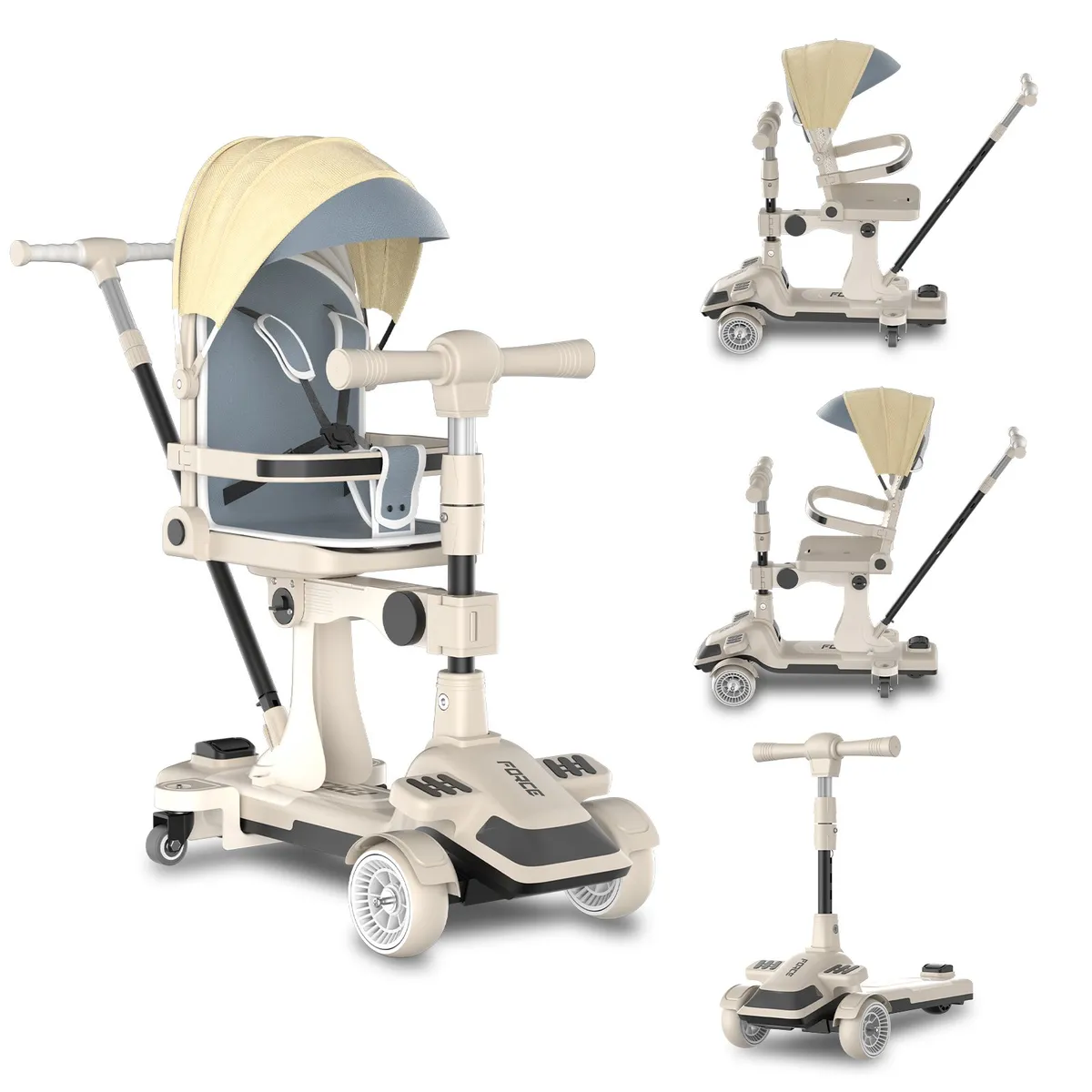 KOKILA - Patinete Plegable 2 en 1 con Asiento y Barra de Empuje