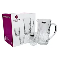 GENERICO - Set de Jarra de Vidrio de 1200 ml y 6 Vasos de 150 ml