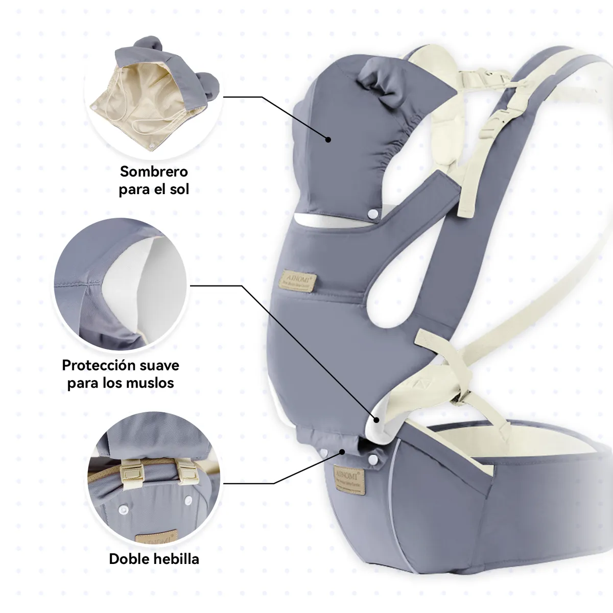 VIDITA - Mochila Portabebés Ergonómica 3 En 1 Con Capucha Sillín-