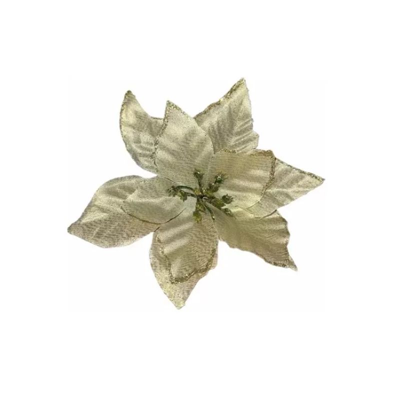 GENERICO - Pack X10 Flores Navideña Adorno De Navidad Decoracion Arbol Dorado