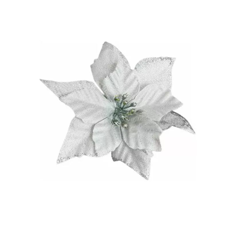 GENERICO - Pack X10 Flores Navideña Adorno De Navidad Decoracion Arbol Plateado