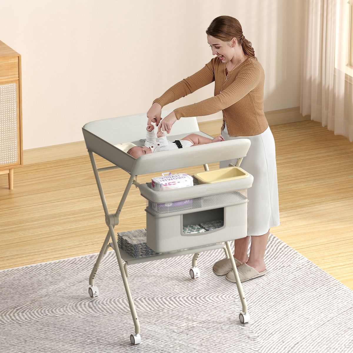 KOKILA - Cambiador de Bebé 3 en 1 con Bañera y Organizador