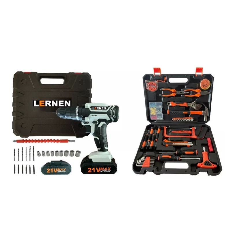 GENERICO - Taladro Inalámbrico 21v 2baterías + Set Herramientas Grey