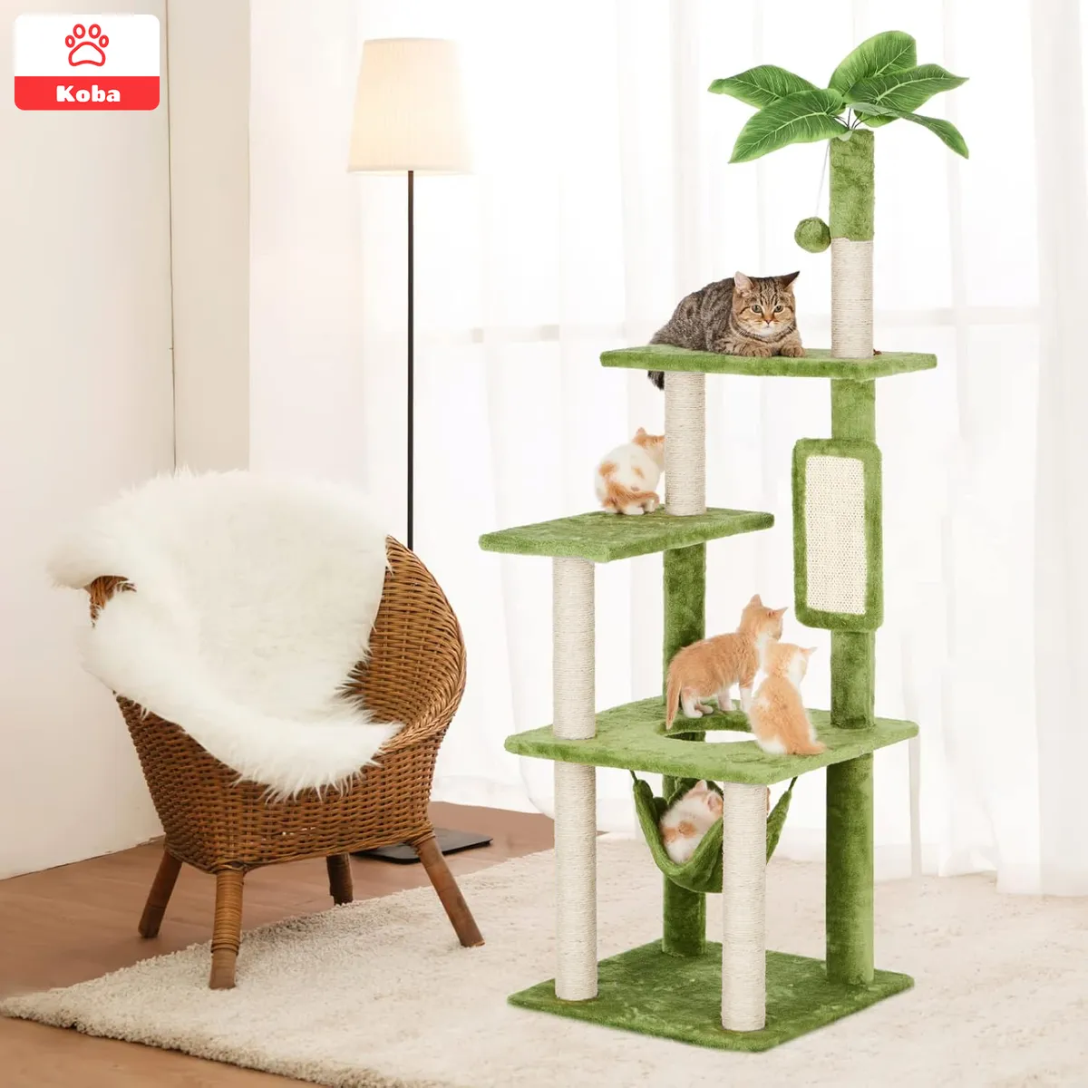 KOBA - Rascadores Para Gatos Torre Multifuncional 137cm Verde