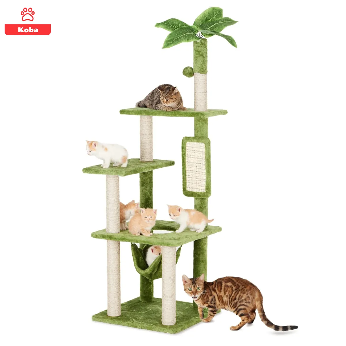 KOBA - Rascadores Para Gatos Torre Multifuncional 137cm Verde
