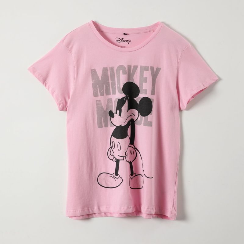 DISNEY - Polera Manga Corta Mujer Ratoncito Enojado Rosado Mickey Disney