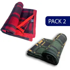 RANCO - Frazada Térmica Escocesa PACK 2 Roja/Verde1,5 plazas 450g
