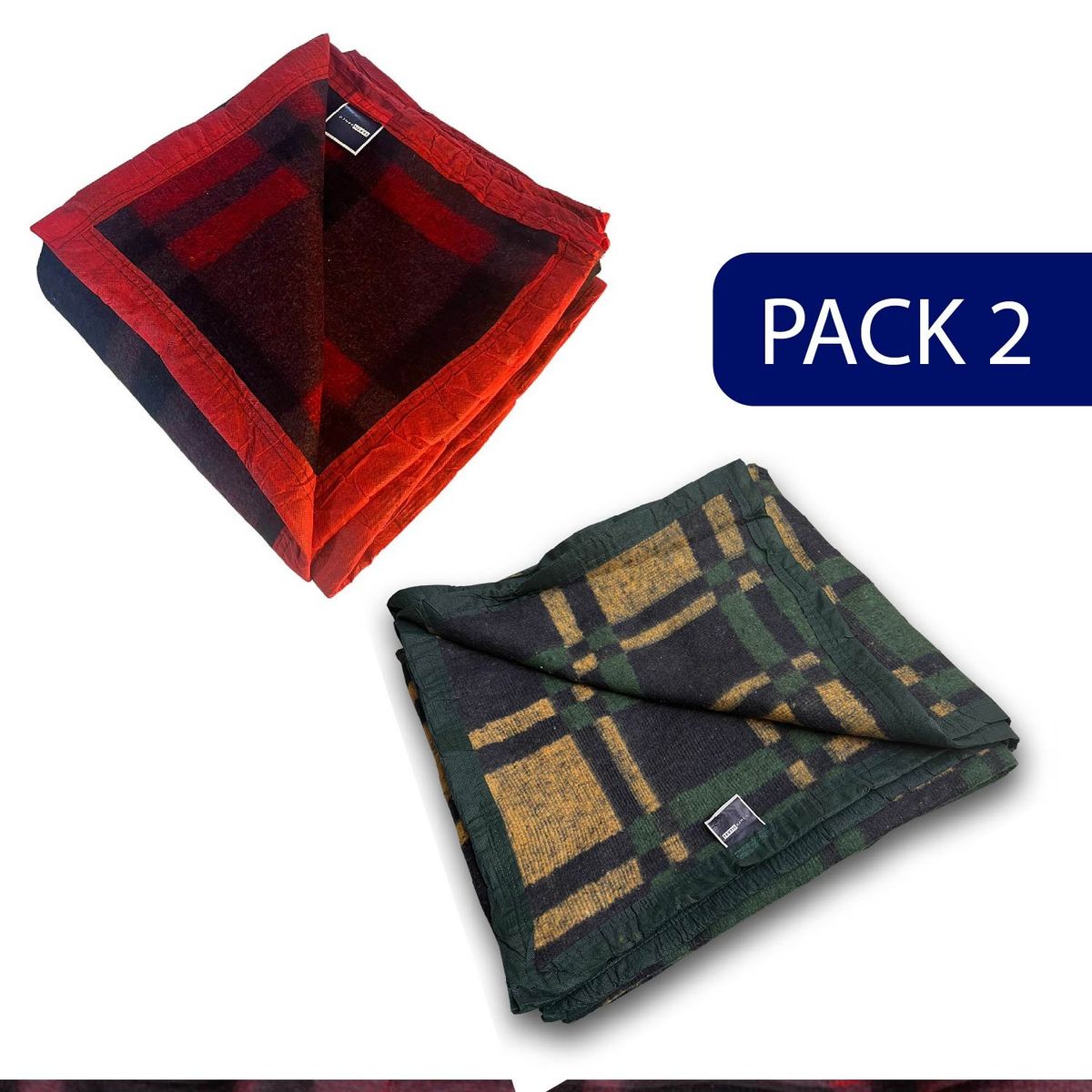RANCO - Frazada Térmica Escocesa PACK 2  Roja/Verde1,5 plazas 450g