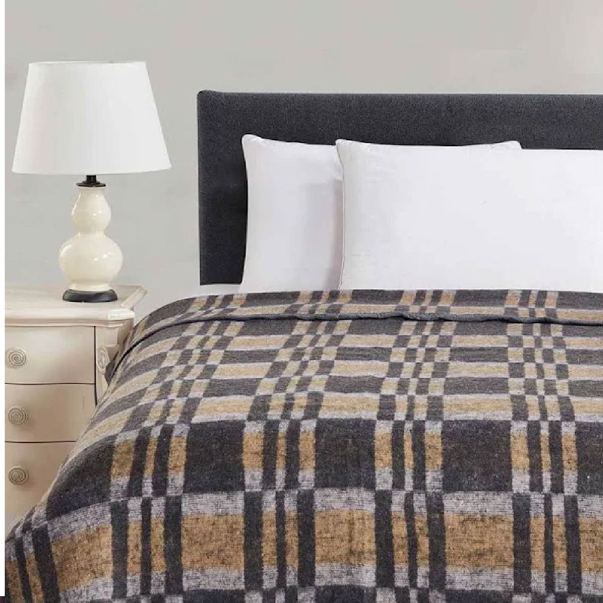 RANCO - Frazada Termica Escocesa PACK 2  Roja/Café 1,5 plazas 450g