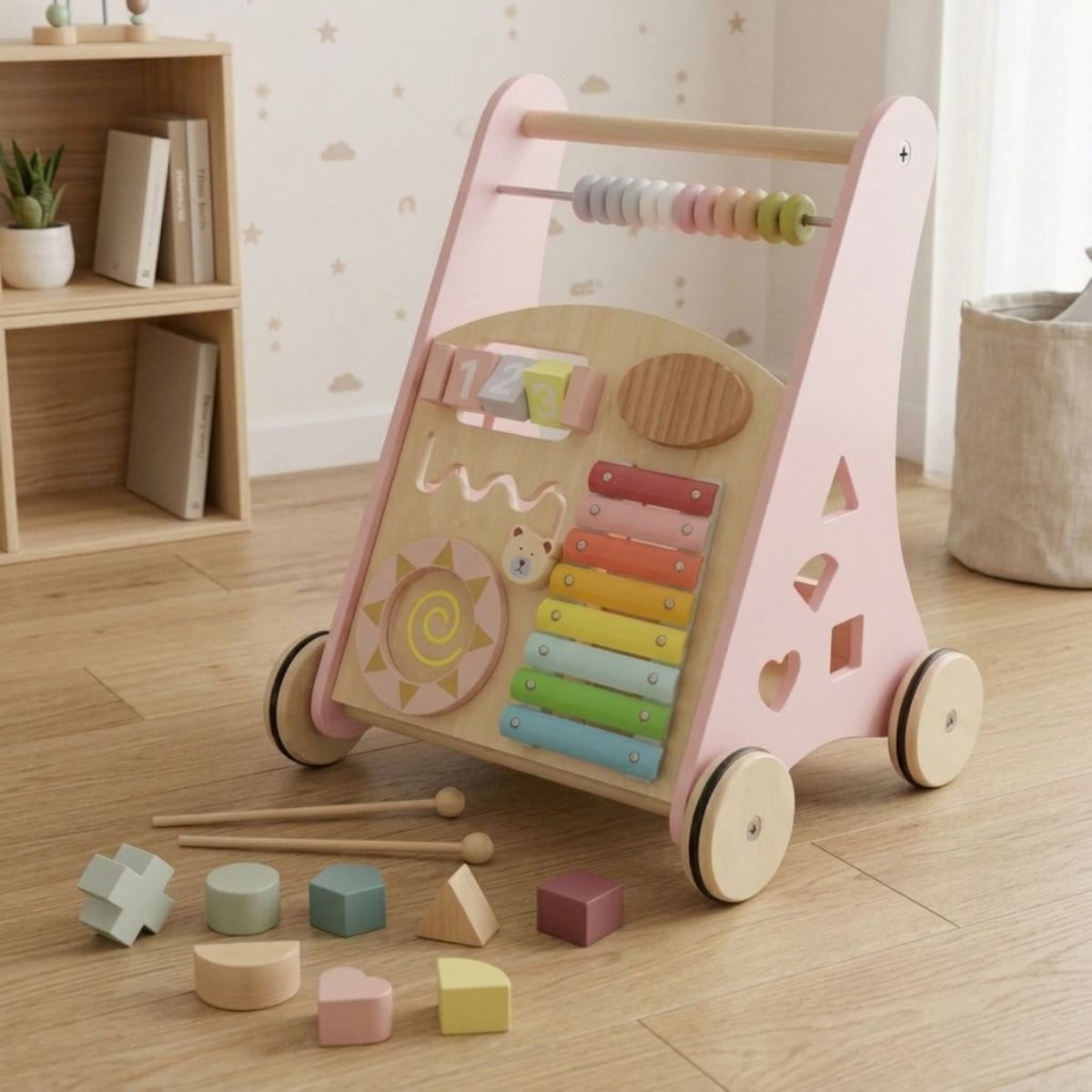 SPACEZAT - Correpasillo Andador Madera con Centro de Actividades Rosa