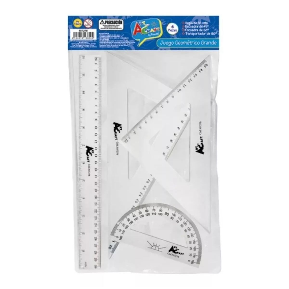 GENERICO - Set Reglas Plásticas Transparentes 4 Piezas - S11111