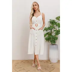 LIKE SHOP - Vestido Largo Primavera Mujer Semi Formal, Casual Botones Premium 337