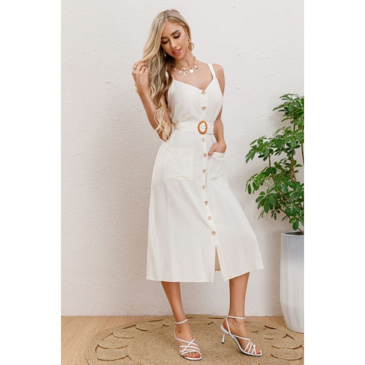 LIKE SHOP - Vestido Largo Primavera Mujer Semi Formal, Casual Botones Premium 337