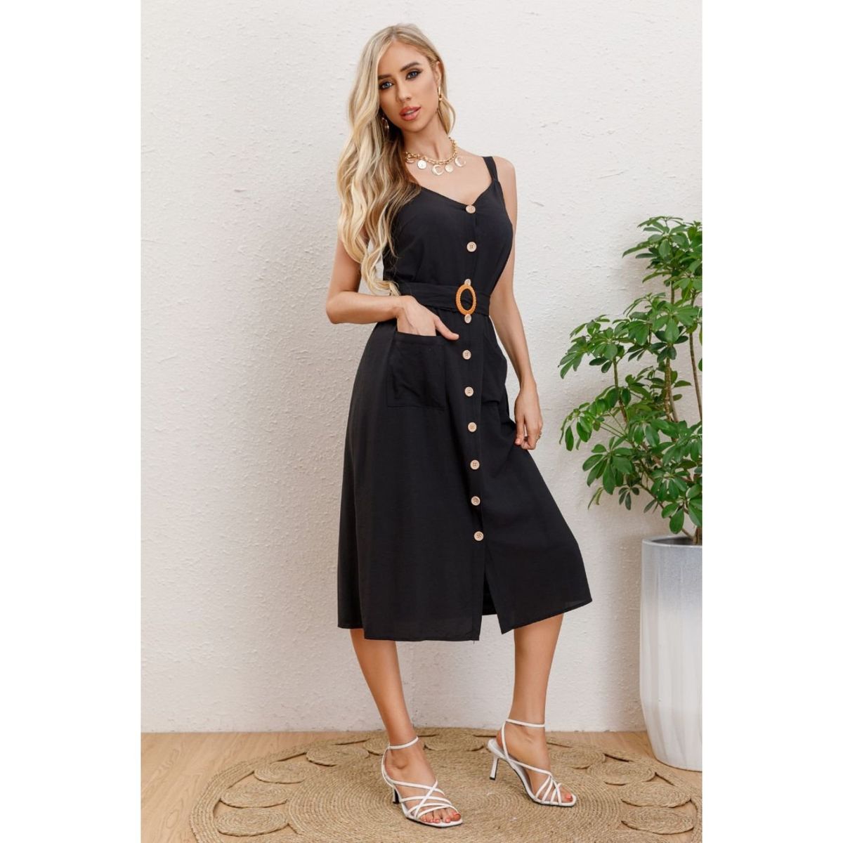 LIKE SHOP - Vestido Largo Primavera Mujer Semi Formal, Casual Botones Premium 337