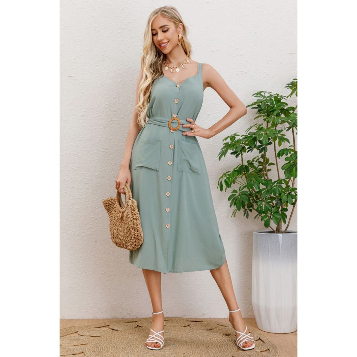 LIKE SHOP - Vestido Largo Primavera Mujer Semi Formal, Casual Botones Premium 337