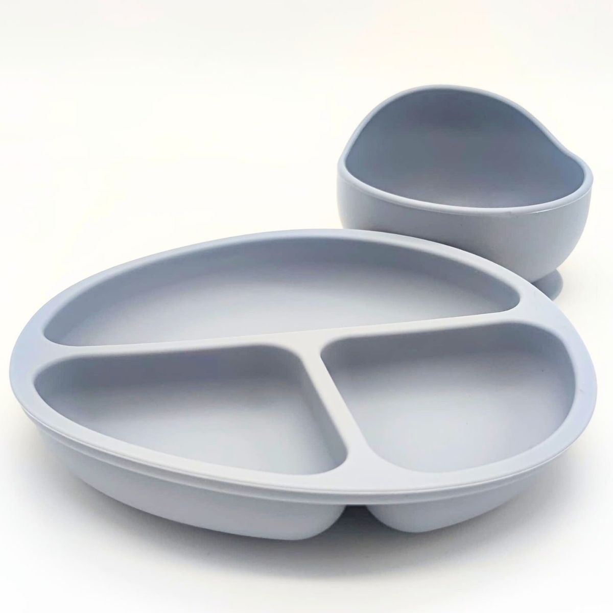 GENERICO - Pack Plato y Pote Antideslizante Gris Azulado