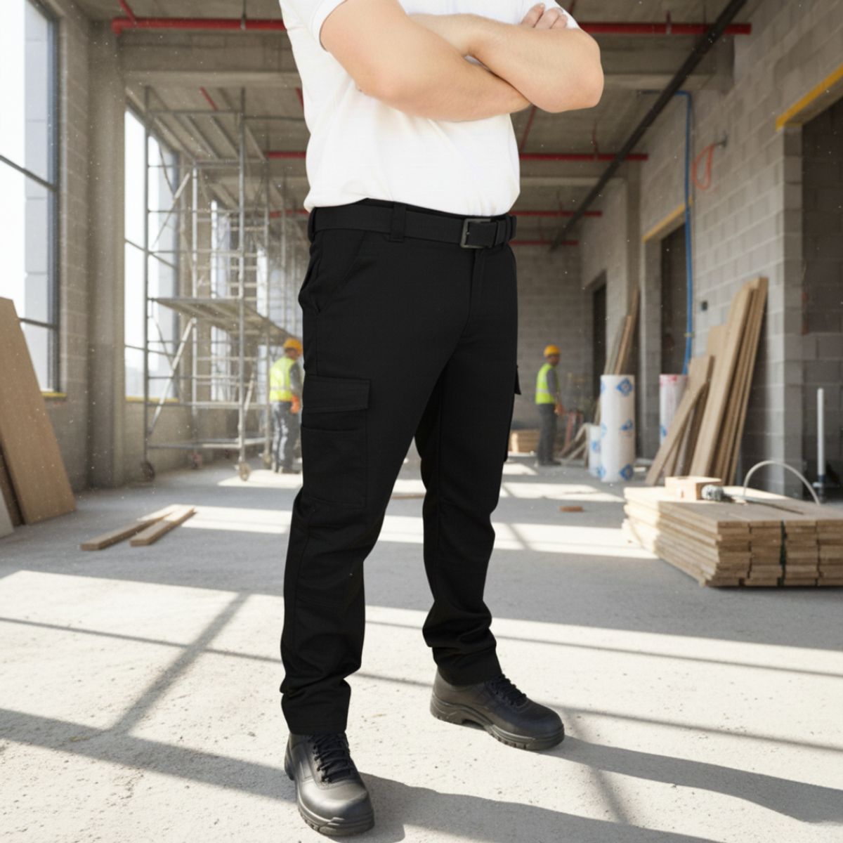 T-WORLD - Pantalón de trabajo cargo gabardina cintura elásticada