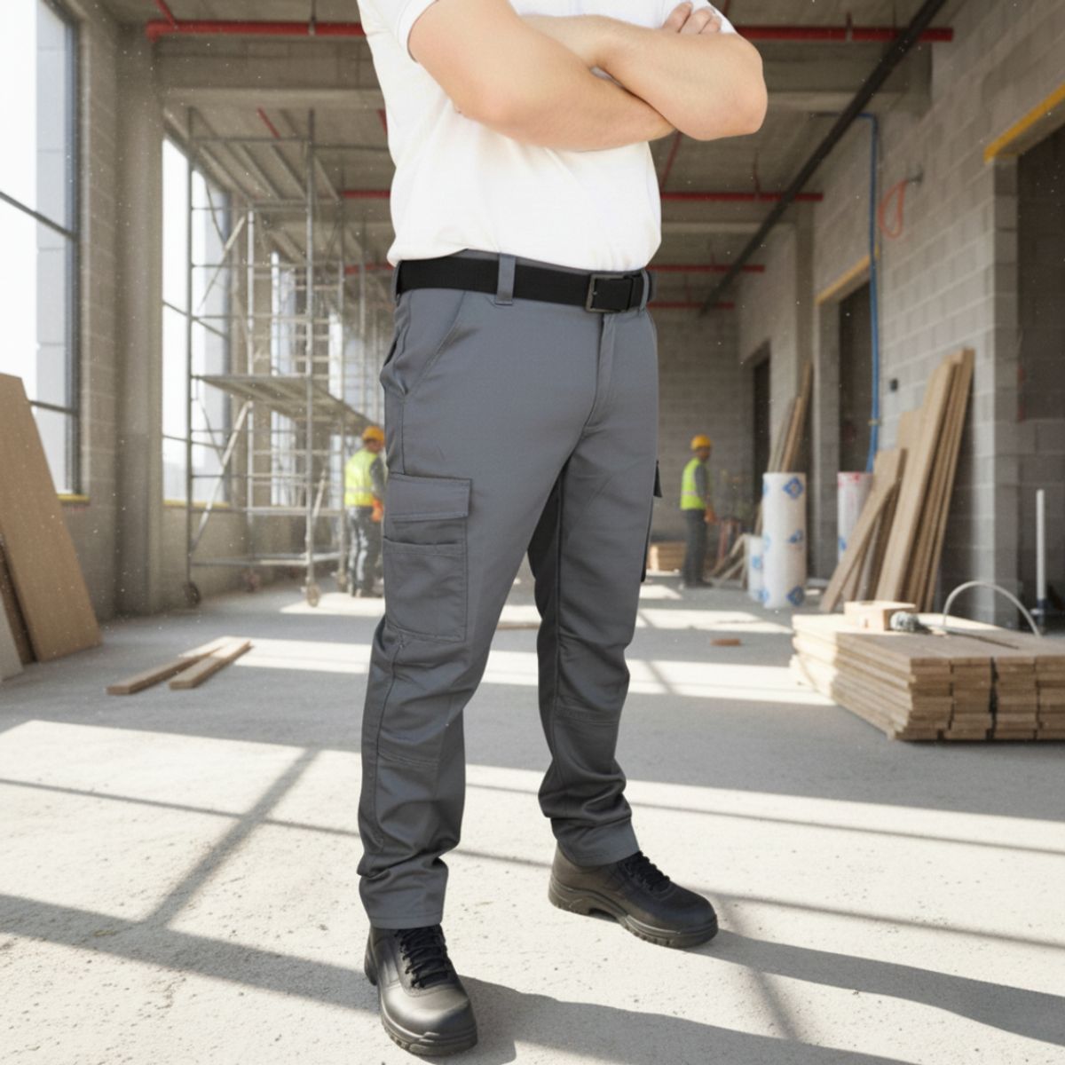 T-WORLD - Pantalón de trabajo cargo gabardina cintura elásticada