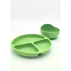 GENERICO - Pack Plato y Pote Antideslizante Verde Claro