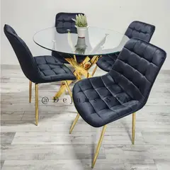 GENERICO - Mesa Dubai Dorada (100cm) con 4 Sillas Botón Dorada - Negro