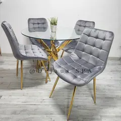 GENERICO - Mesa Dubai Dorada (80cm) con 4 Sillas Botón Dorada - Gris