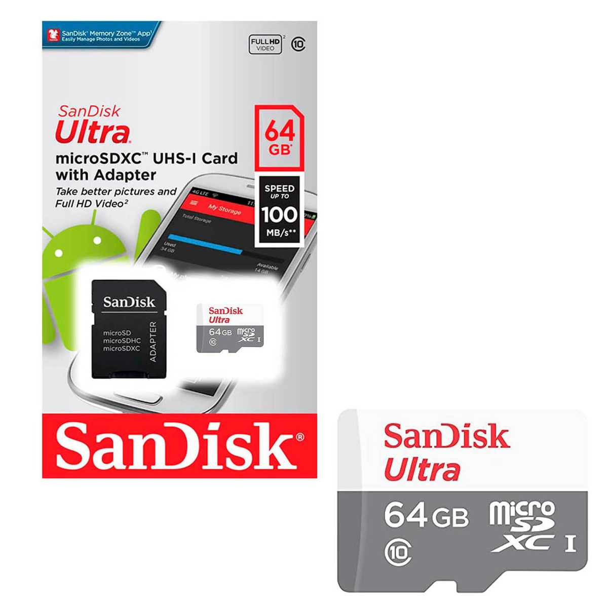 SANDISK - Tarjeta de Memoria Ultra MicroSDXC 64GB SanDisk + Adaptador