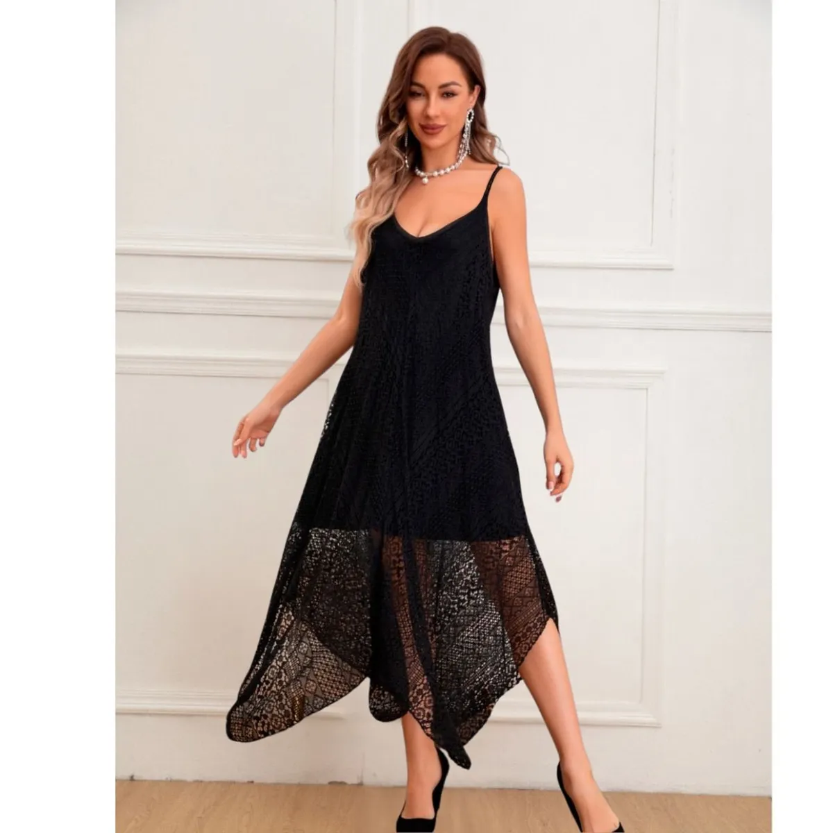 LIKE SHOP - Vestido Largo Verano Calidad Premium Encaje Tipo Macrame 059