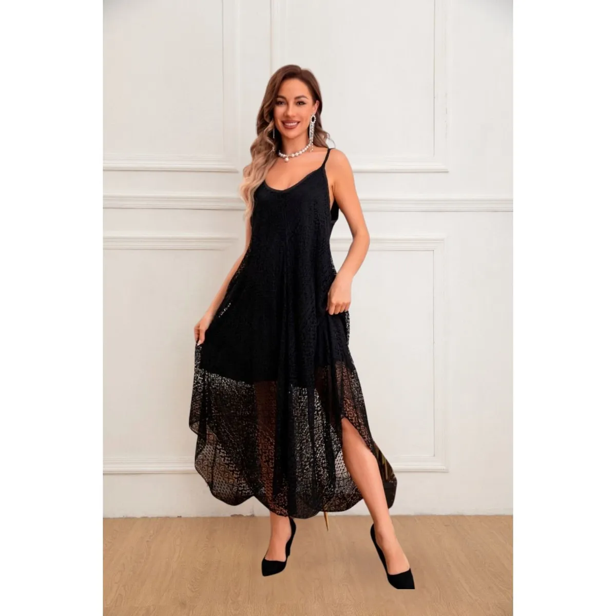 LIKE SHOP - Vestido Largo Verano Calidad Premium Encaje Tipo Macrame 059