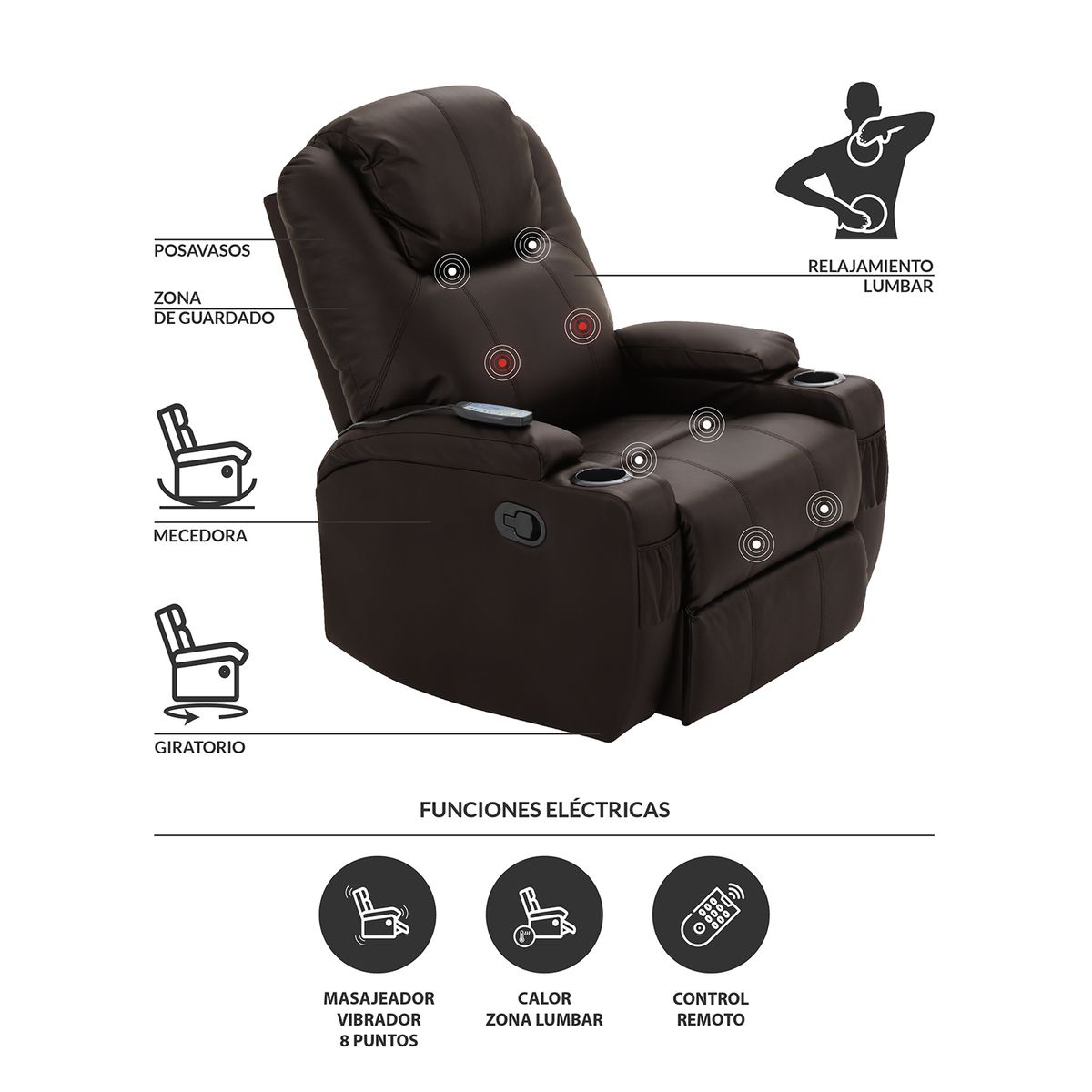 WDS HOME - Bergere Lhasa Multifunción con Masaje y Calor PU Cafe