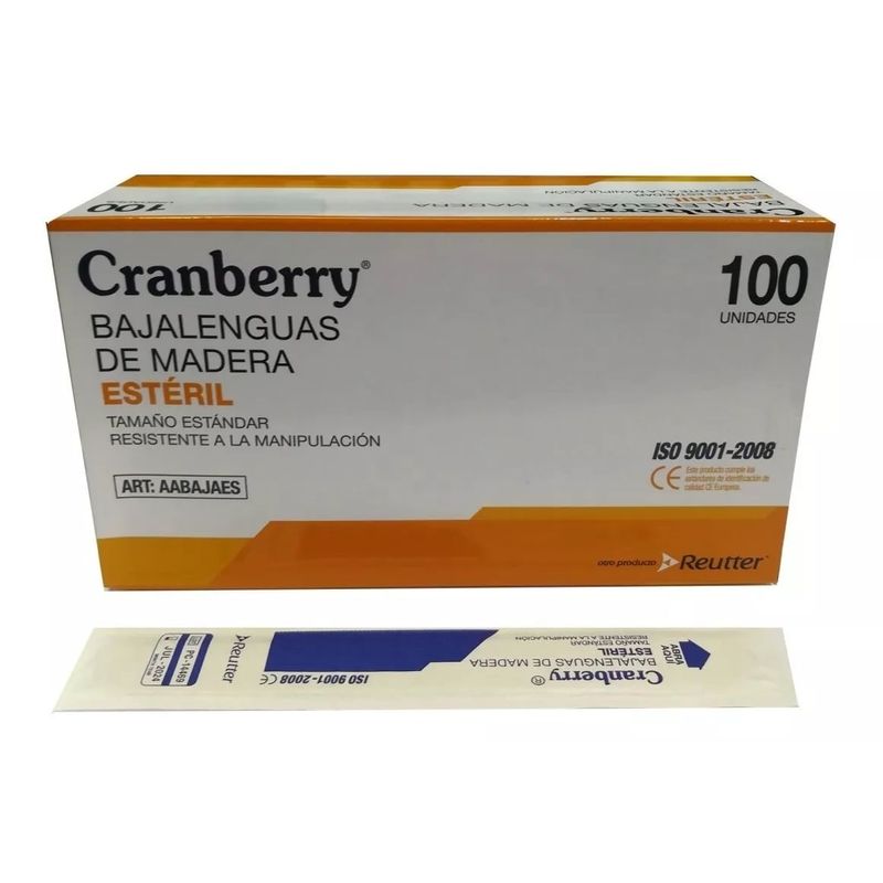 CRANBERRY - Baja Lengua Madera Esteril Cranberry 100 Unidades Estandar
