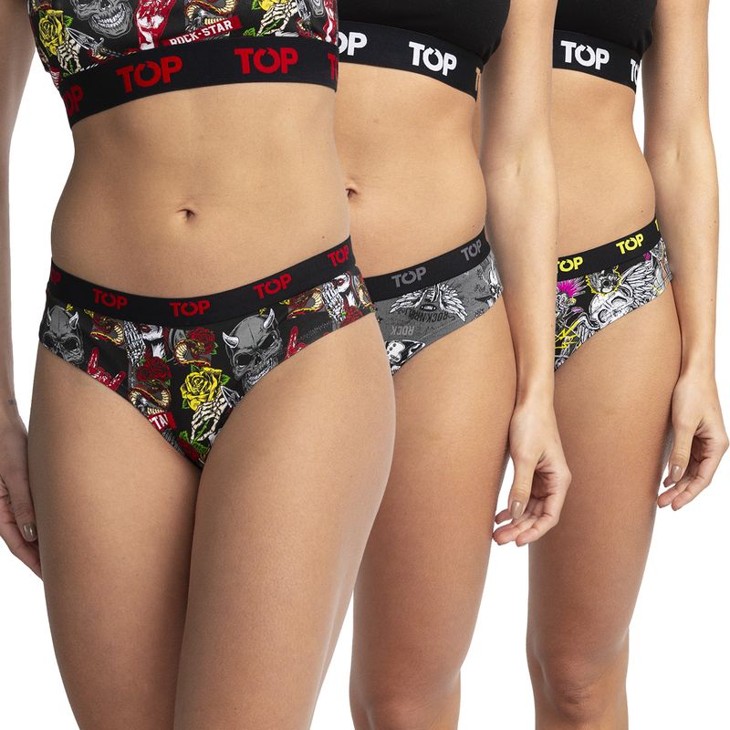 TOP - Calzón Bikini Algodón Pack 3 Icónicos - Rock C1 Top.