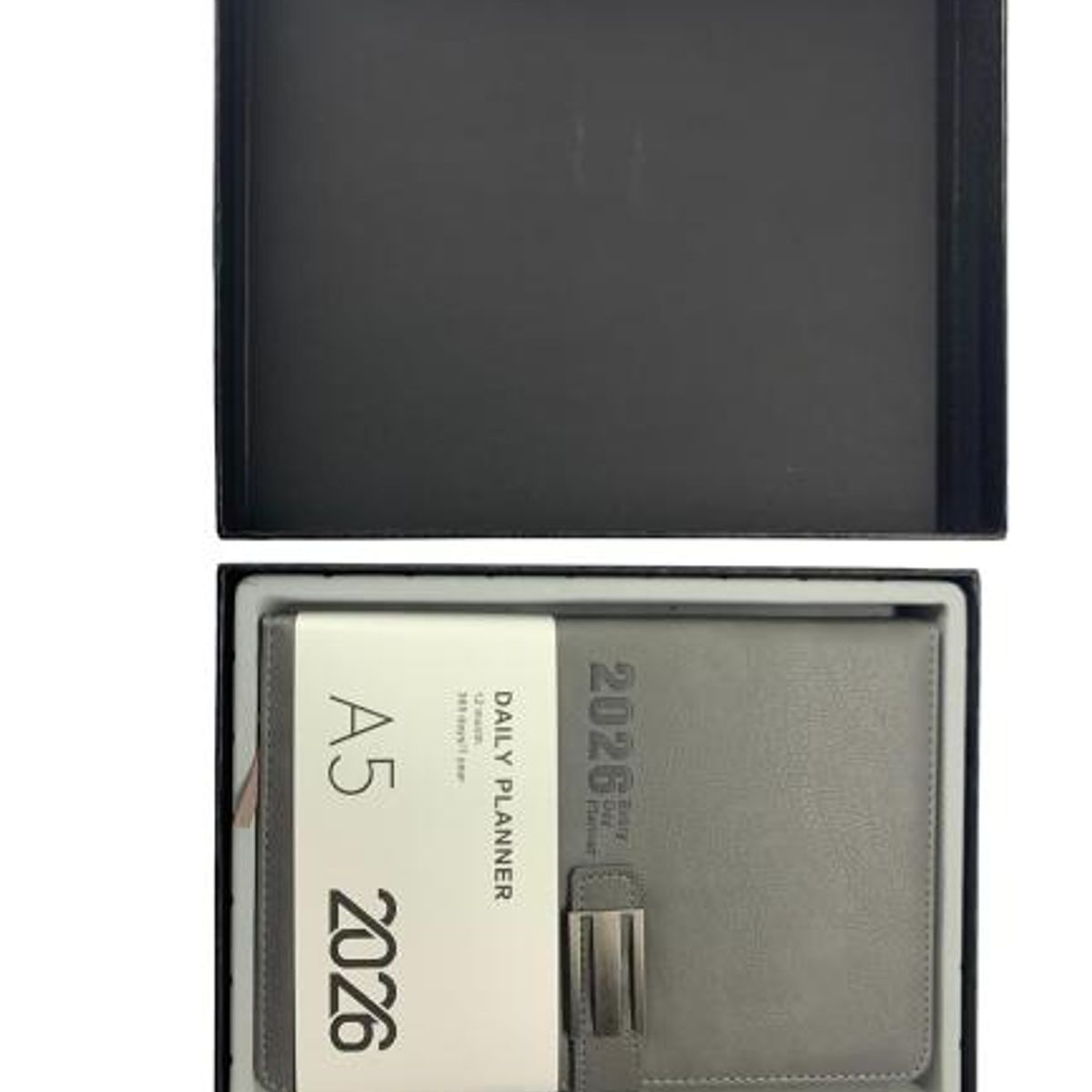 GENERICO - Agenda Gris Claro Año 2026 Planner Cuero Sintetico C/Lapiz