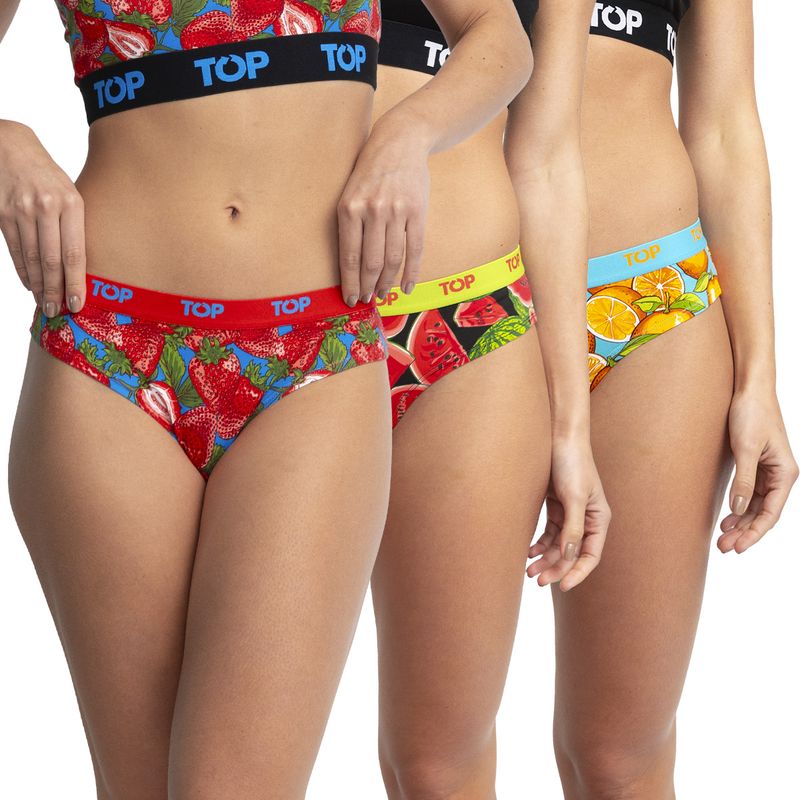 TOP - Calzón Bikini Algodón Pack 3 Icónicos - Juicy Fruits C3 Top.