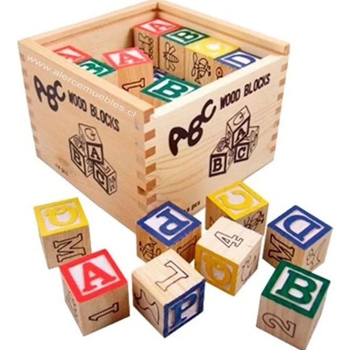 GENERICO - Didáctico Letras Cubos de madera 48 Piezas educacionales