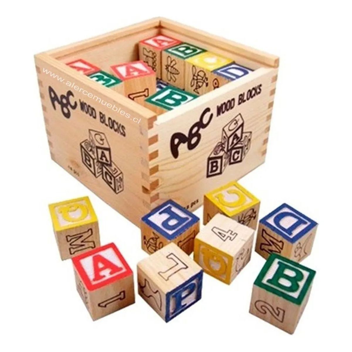 GENERICO - Didáctico Letras Cubos de madera 48 Piezas educacionales