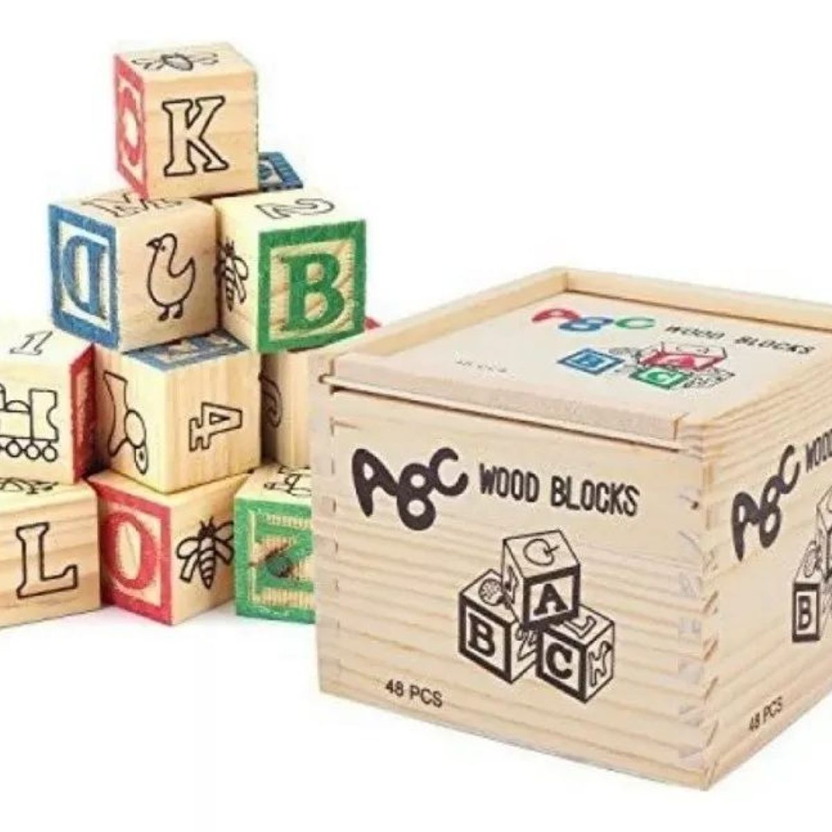 GENERICO - Didáctico Letras Cubos de madera 48 Piezas educacionales