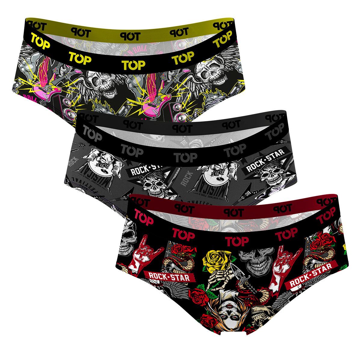 TOP - Calzón Pantaletas Algodón Con Elástico Pack 3 Icónicos - Rock C1 TOP